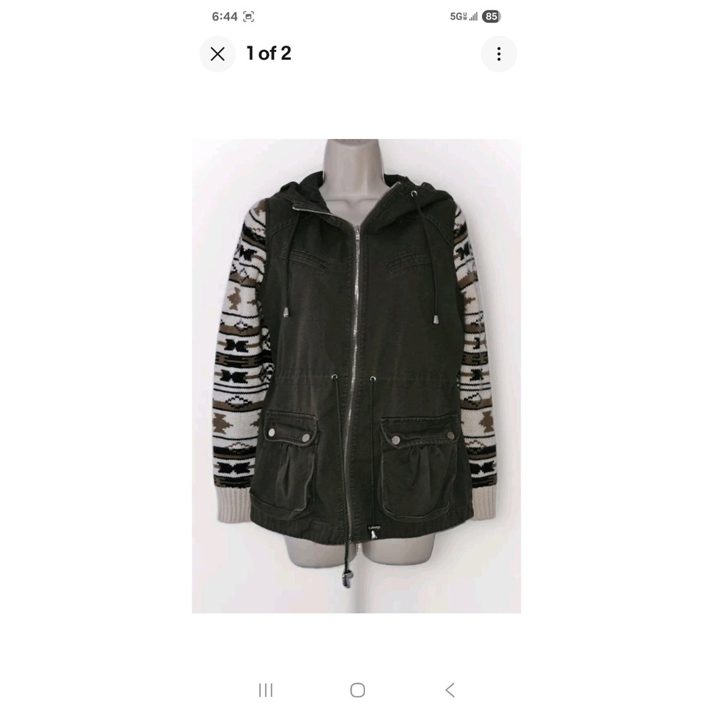 Fate Size M Urban Aztec Sweater Sleeve Cargo Zip Hoodie Jacket Millitary Green